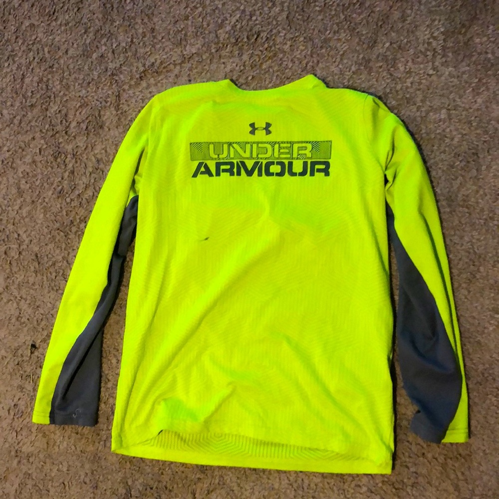 Under Armor Youth Large loose fitting long-sleeve neon green shirt